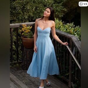 Light Blue Spaghetti Strap Midi Dress - Women